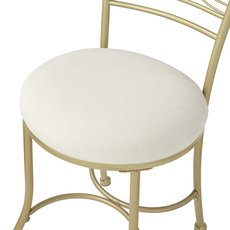 Azalea Park Art Decor Upholstered Iron Vanity Stool - Gold & White - 16.14 W x 19.88 D x 30.63 H"