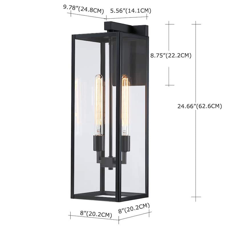 25"H 2-Light Matte Black Hardwired Outdoor Wall Lantern Sconce