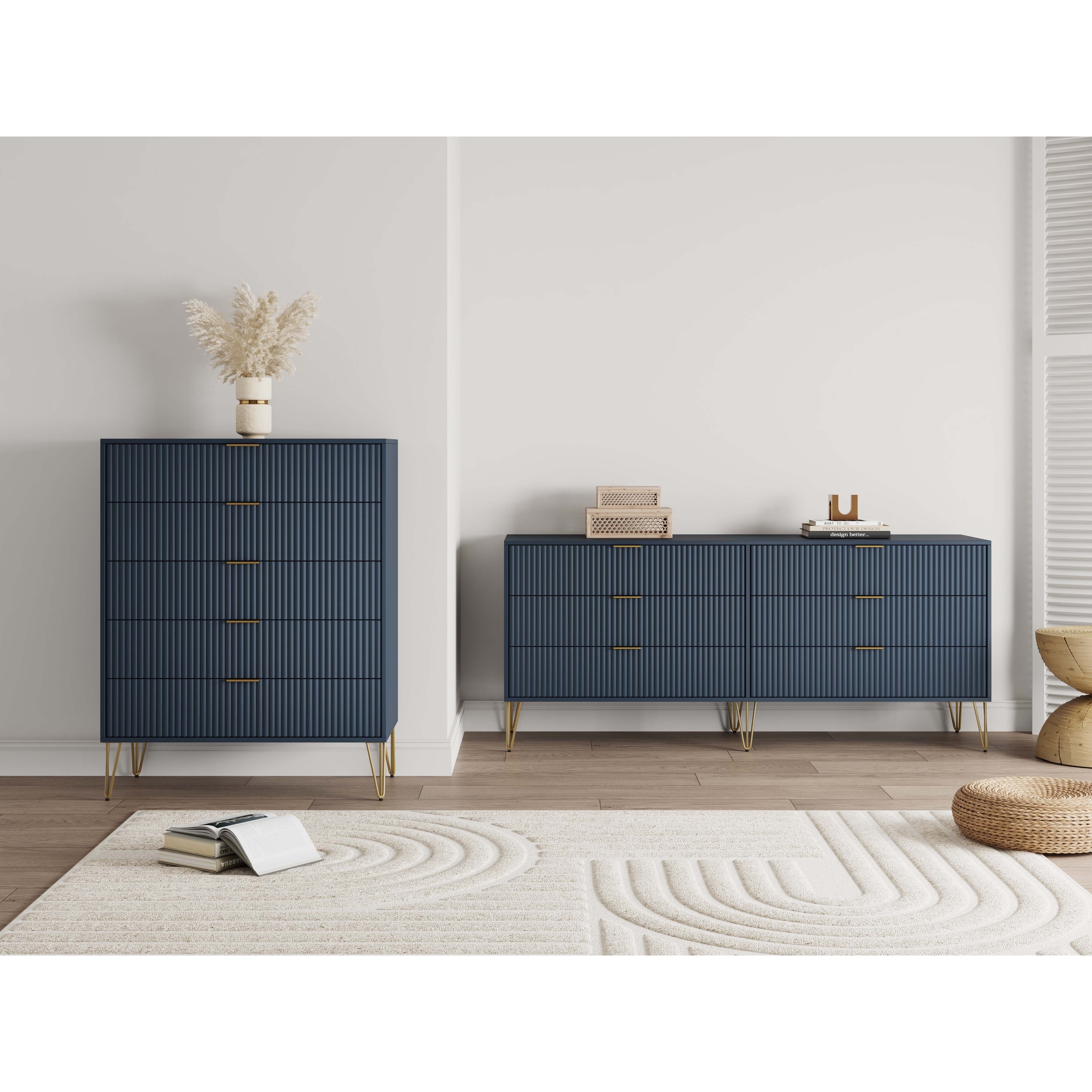 Manhattan Comfort2-Piece DUMBO Modern 5-Drawer Tall Dresser and DUMBO Modern Nightstand 2.0 in Rustic Grey Manhattan Comfort2-Piece DUMBO Modern 5-Drawer Tall Dresser and DUMBO Modern Nightstand 2.0 in Rustic Grey