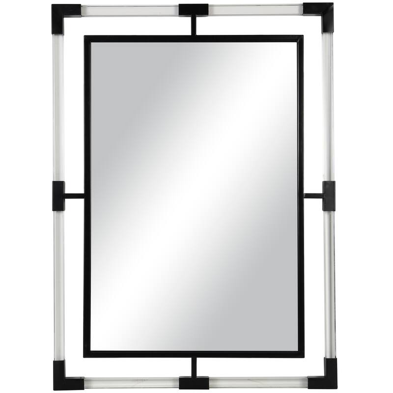 Black Metal Double Framed Room Wall Mirror with Acrylic Frame - 28"W, 38"H
