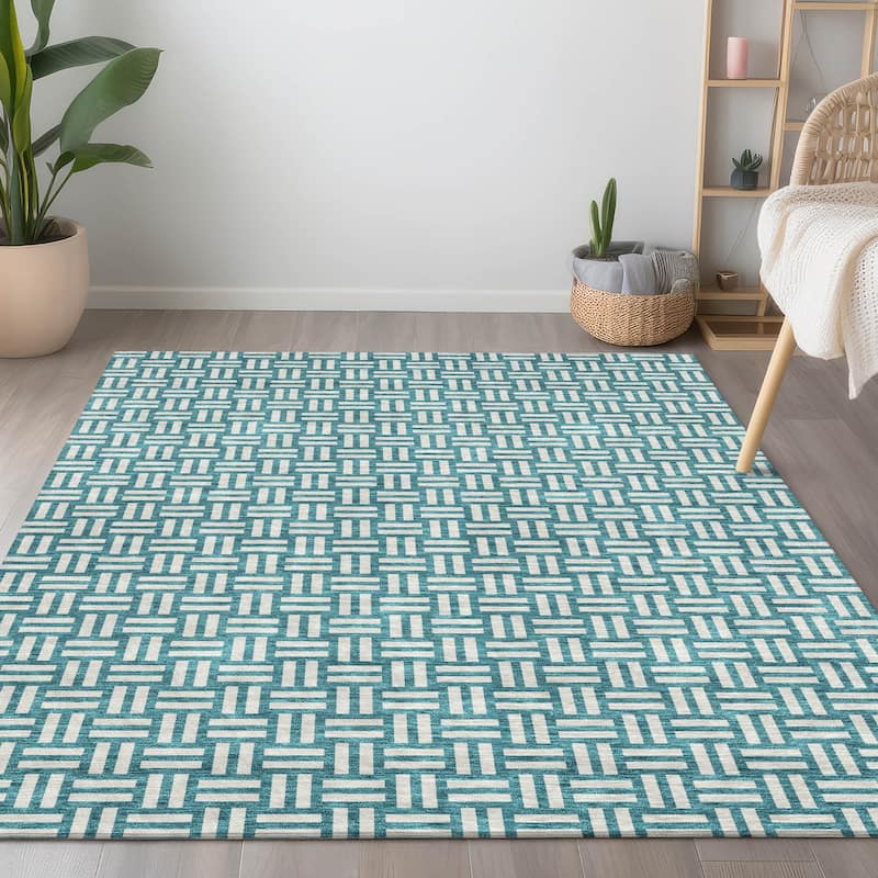 Machine Washable Indoor/ Outdoor Chantille Contempory Crosshatch Rug