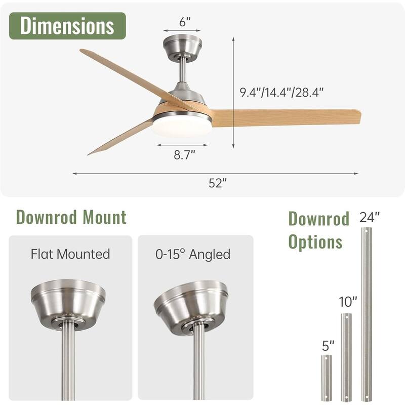 52-In Indoor/Outdoor Modern Integrated LED Nickel Ceiling Fan with Light and Remote Control