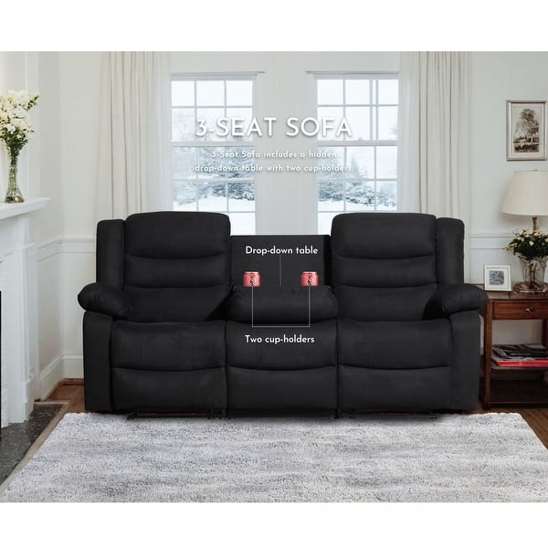 Modern Manual Reclining Sofa Set, Recliner, Loveseat and 3 Seat Sofa&Couch,2 Cup Holders and Storage, Living Room