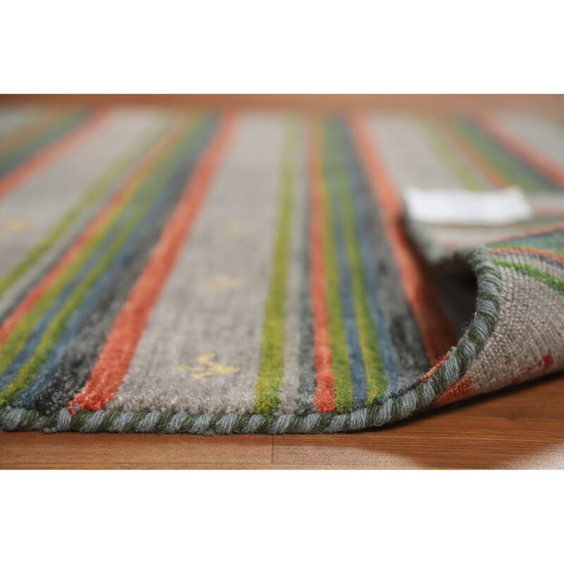 Striped Gabbeh Indian Area Rug Handmade Wool Carpet - 5'4" x 9'8"