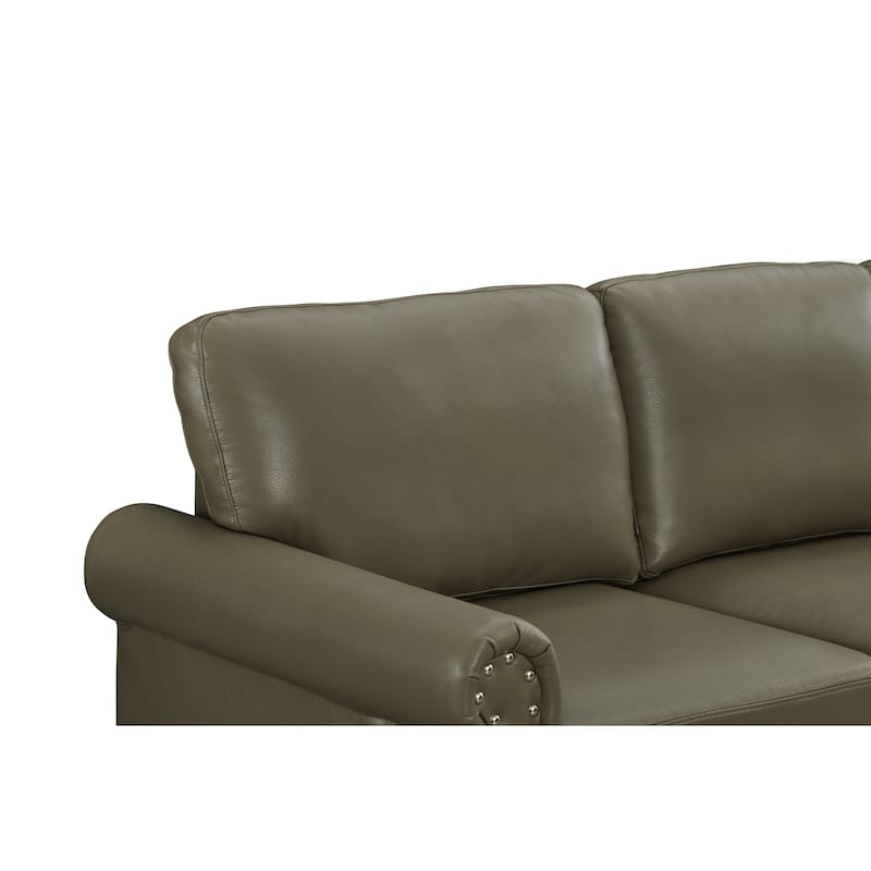 2pc Leather Sofa Nailhead Recliner Loveseat Grey 3-seat Round Arm Sofa ...