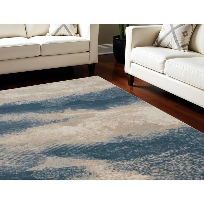 Power Loomed Abstract Modern Non Skid Stain Resistant Area Rug - 126' X '94' X '0.5 - 126' X '94' X '0.5 - Oxford Blue - Rectangle