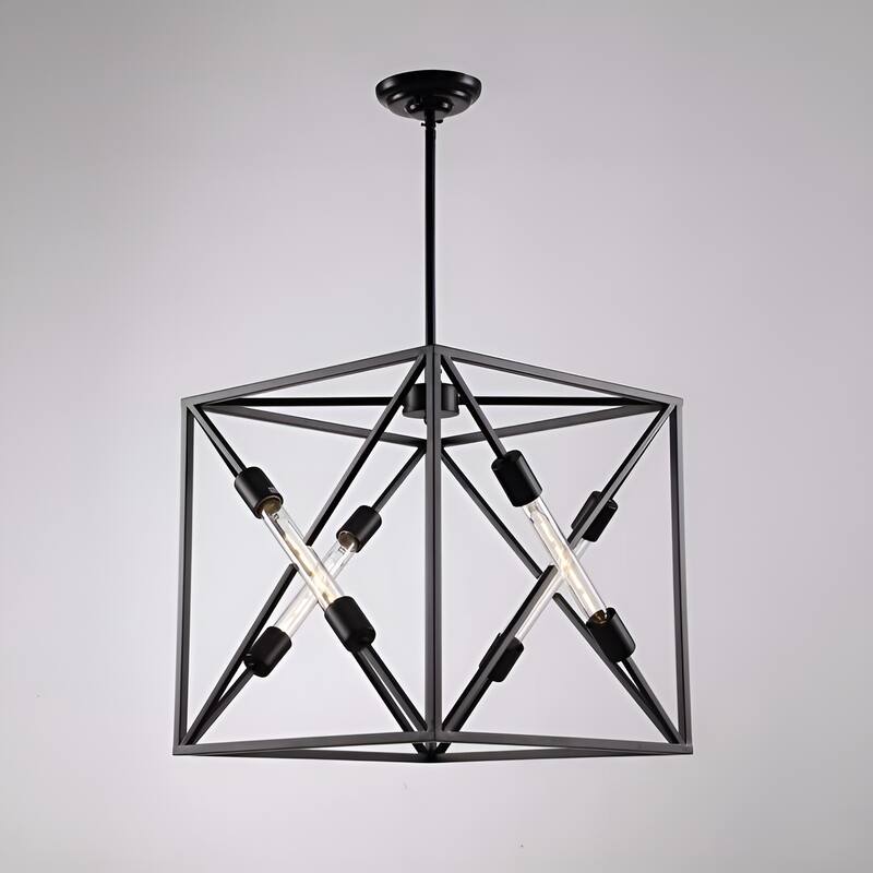 Futuristic Square Metal Cage Pendant Light, Sci-Fi Inspired Open Frame Ceiling Lamp