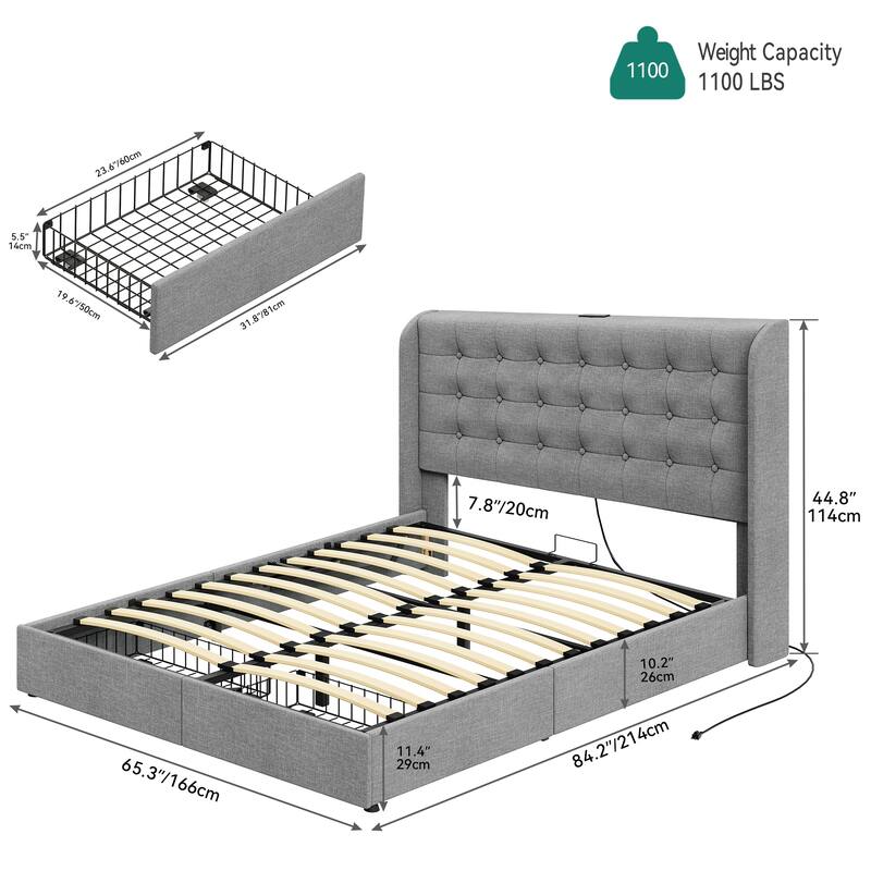 Moasis Upholstered Platform bed with a Hydraulic Storage System