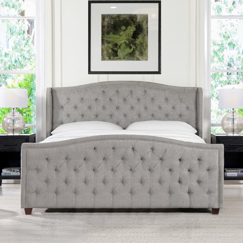 Angelina Upholstered Tall Tufted Wingback Bed Frame - Silver Grey Polyester - King