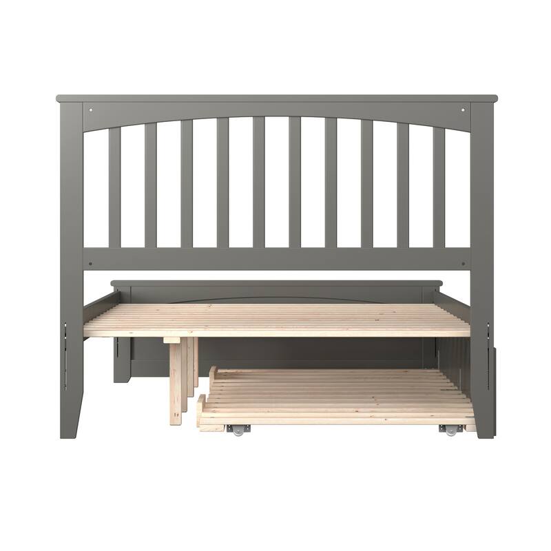 Mission Full Platform Bed with Footboard with Twin Trundle in Grey