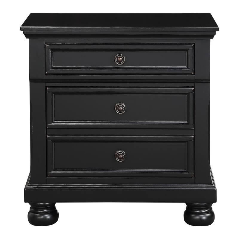 Black Finish Nightstand, Bun Feet, Hidden Drawer, Casual Transitional Bedside Table