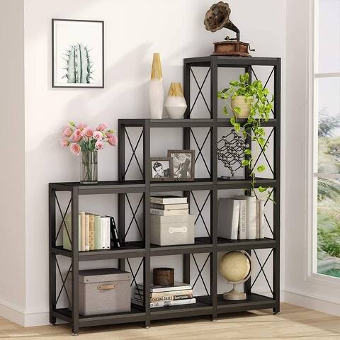 12 Shelves Ladder Bookshelf, Industrial Corner Bookshelf