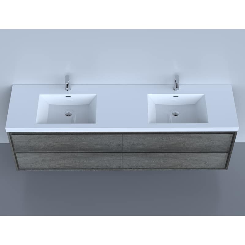 Sage 84" wall mounted bathroom vanity with double basin acrylic top
