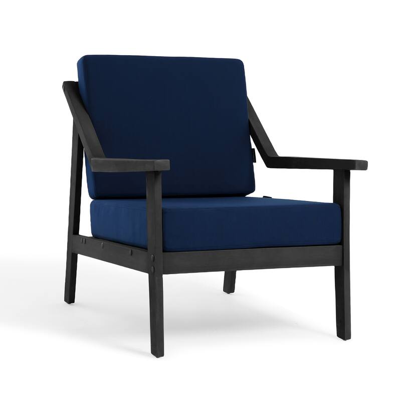 Outdoor Wood Cushioned Patio Set of 2 Accent Chair with Side Table