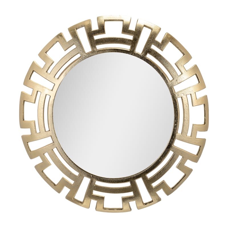 24" Round Metal Mirror Contemporary Abstract Gold Aluminum Mirror in Tribal Design Creative Glam Decorative Wall