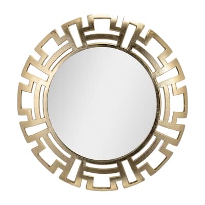 24" Round Metal Mirror Contemporary Abstract Gold Aluminum Mirror in Tribal Design Creative Glam Decorative Wall