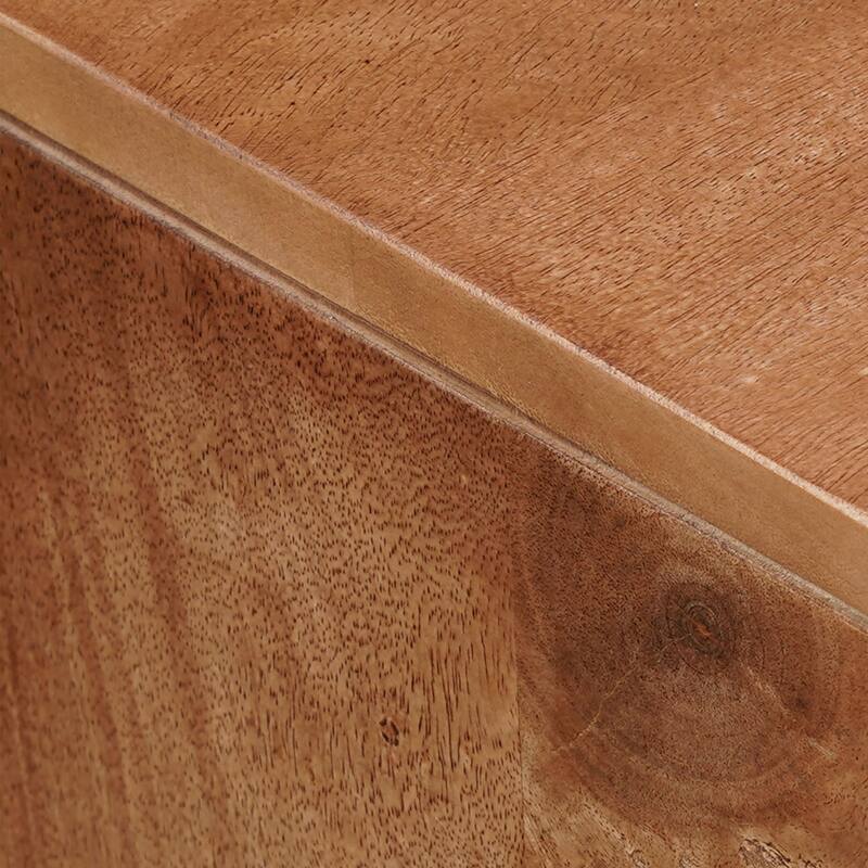 64 Inch James TV Stand Console, 2 Arch Glass Door Cabinets & Shelves, Walnut Brown Mango Wood