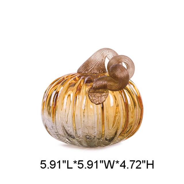 Glitzhome Amber Crackle Handblown Decorative Glass Pumpkins - C