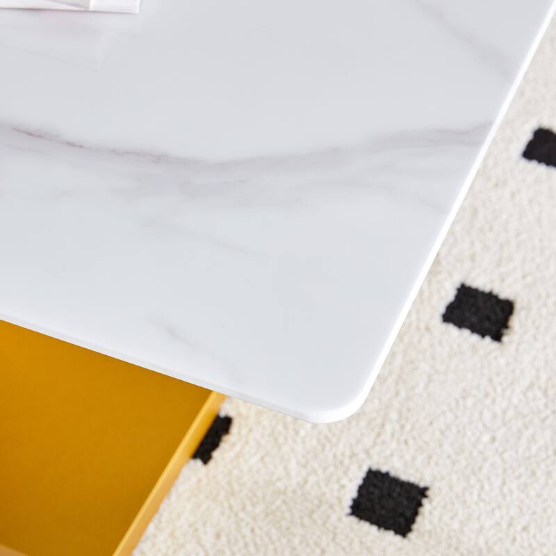 Modern Minimalist Coffee Table. Tempered Glass With Stickers Tabletop,En Mdf Pillars