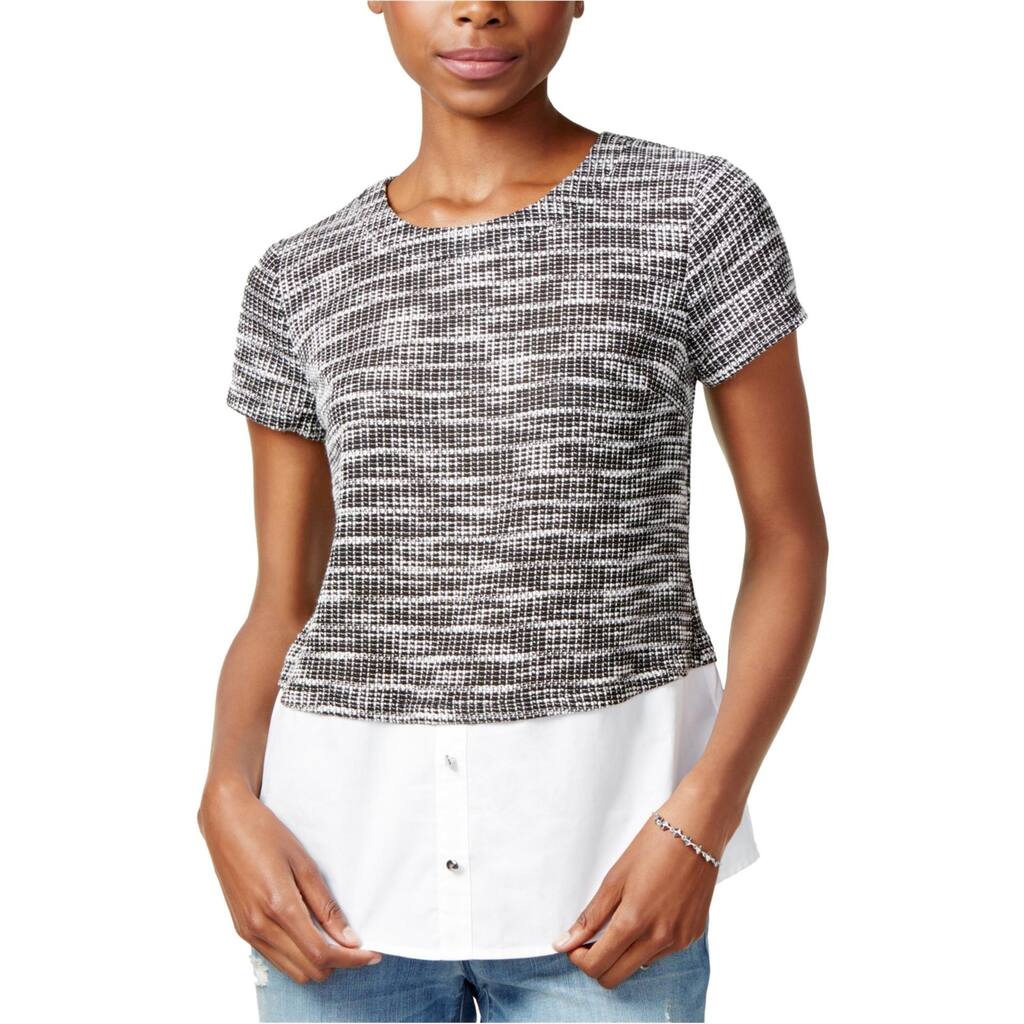 Maison Jules Womens Printed Contrast Pullover Blouse