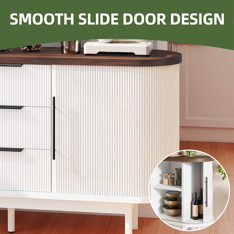 Moasis Mid-Century Modern Fluted Sideboard Buffet Cabinet with Sliding Doors and Drawers
