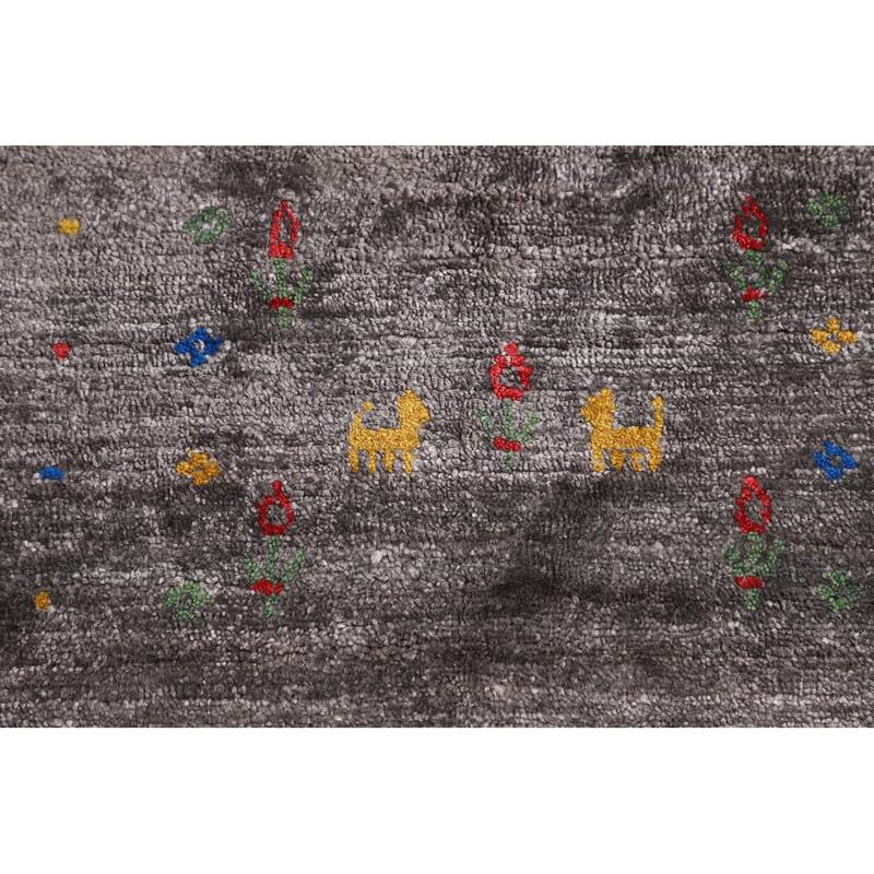 Gray Gabbeh Indian Area Rug Handmade Silk Carpet - 5'2"x 8'2"