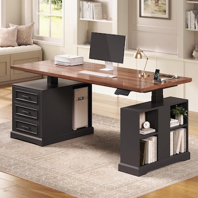 Electric Standing Desk Height Adjustable Computer Desk 3 Drawers Storage Shelves