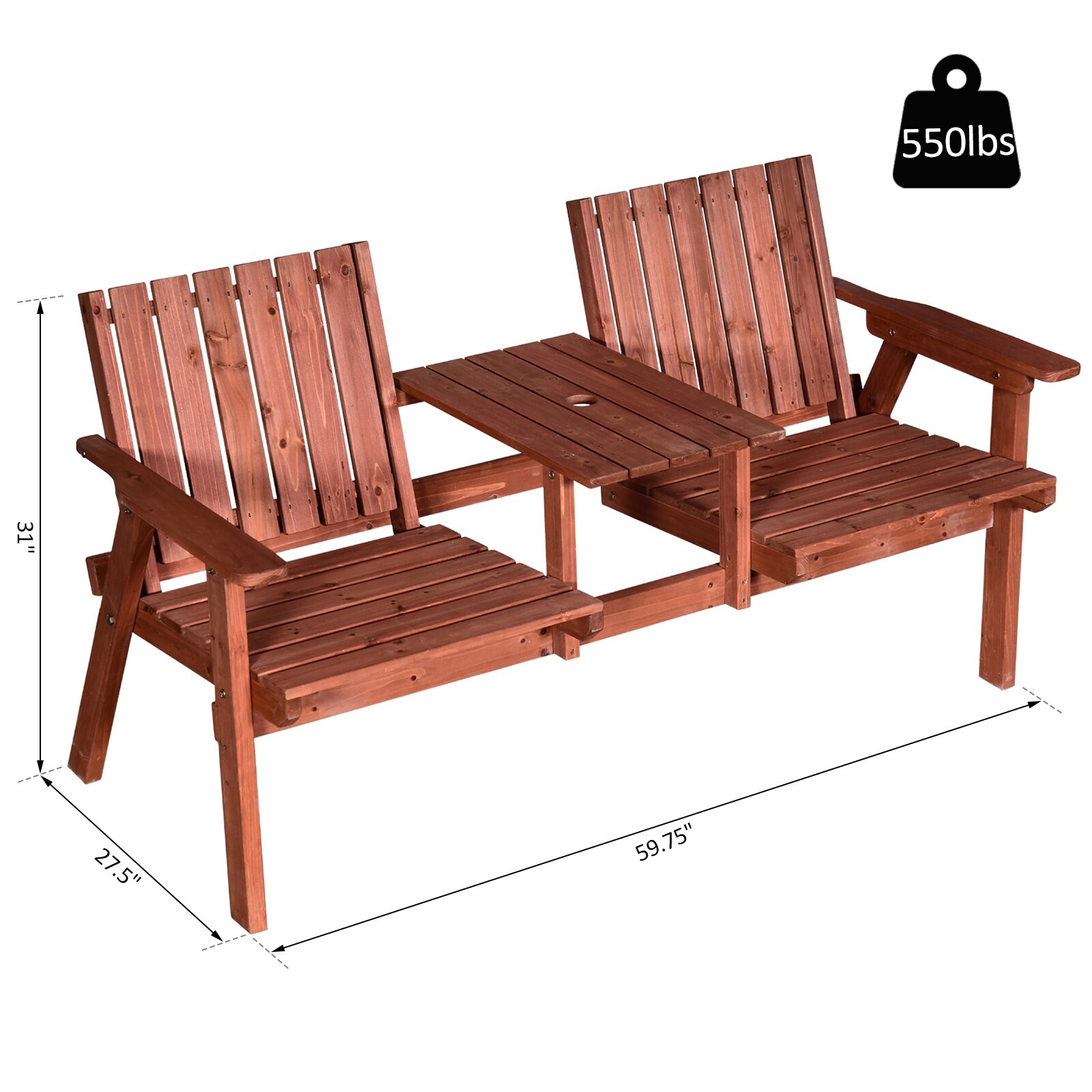 Shop Outsunny Outdoor Patio Wooden Double Chair Garden Bench With Middle Table Natural Weather Fighting Materials Overstock 31098847