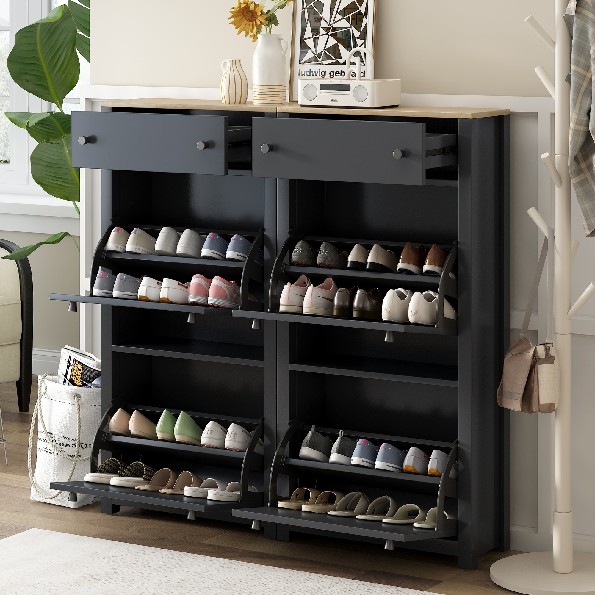 Shoe Cabinet with 4 Flip Drawers, Entryway Shoe Storage Cabinet with  Adjustable Panel, Free Standing Shoe Rack Storage Organizer - Bed Bath &  Beyond - 38428964