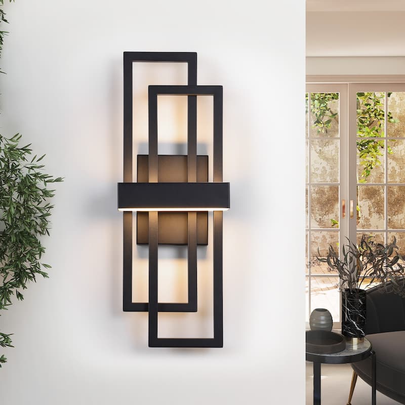 Modern Geometric Matte Black LED Flush Mount Wall Sconce - 25.6inch