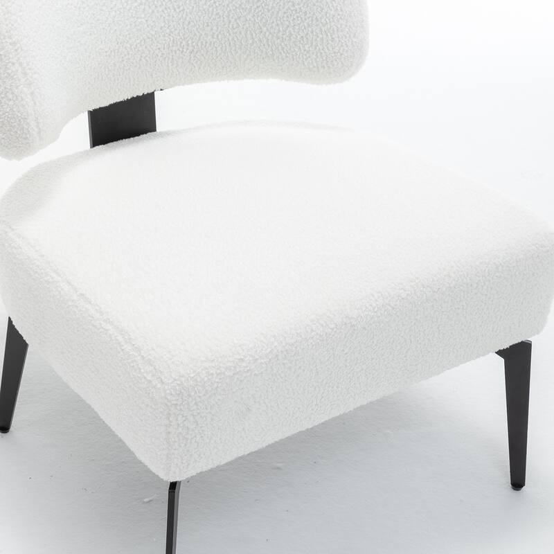 SEYNAR Modern Armless Faux Sherpa Accent Chair with Metal Legs Set of 2
