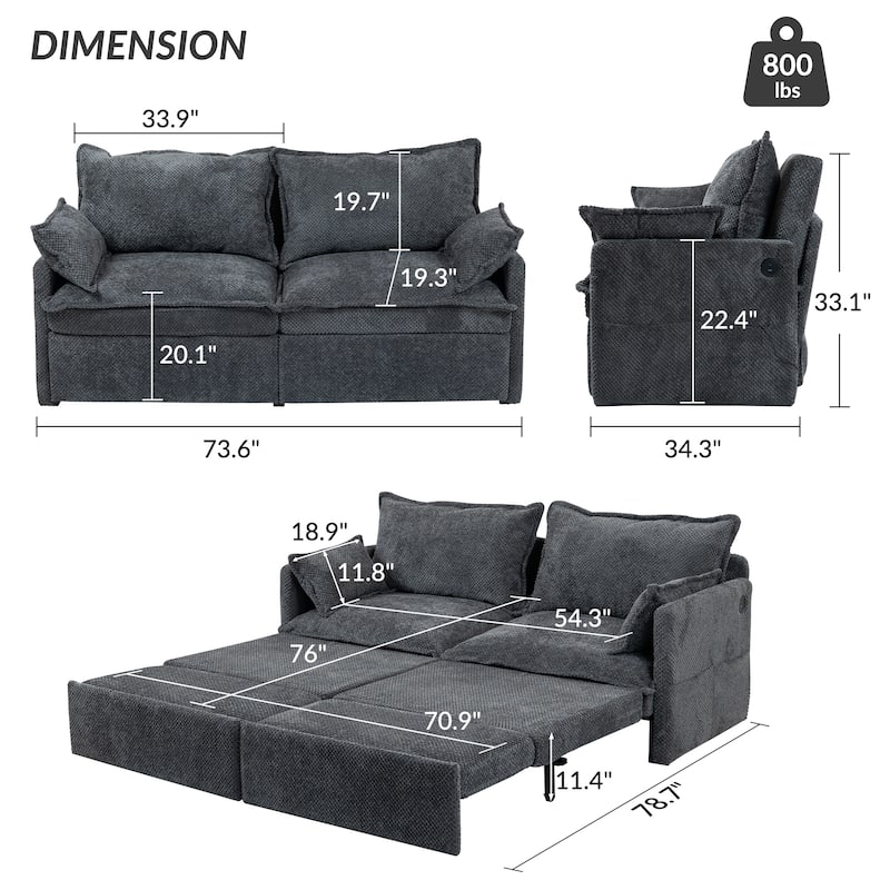GDFStudio - Harper Lane Corduroy Convertible Sofa Bed with USB Charging & Side Storage for Cozy Apartment Living