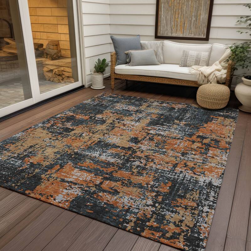 Machine Washable Indoor/ Outdoor Abstract Chantille Rug - Charcoal - 10' x 14'