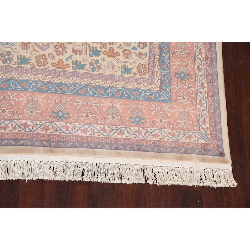 Large Vegetable Dye Art Deco Oriental Area Rug Handmade Wool Carpet - 9'11" x 14'3"