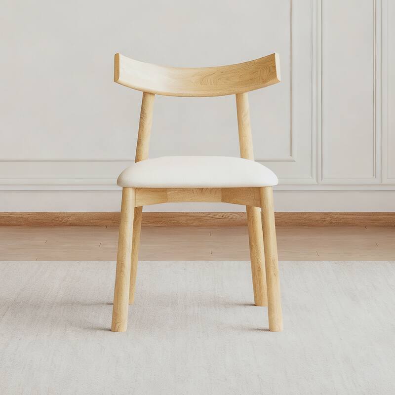 Minimalist Upholstered Dining Chair Set of 2 Wooden Dining Room Chairs Accent Chair with Faux Leather Seat and Open Backrest