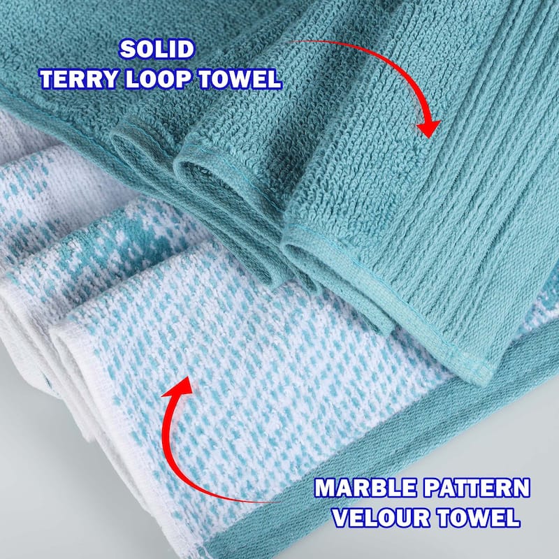 Superior Cotton Solid and Marble Face Towel Set of 12