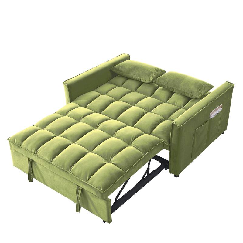 Velvet Sofa Bed, Convertible Pull-Out Couch Loveseat with 3-Level Adjustable Backrest, Sleeper Sofa with Side Pockets