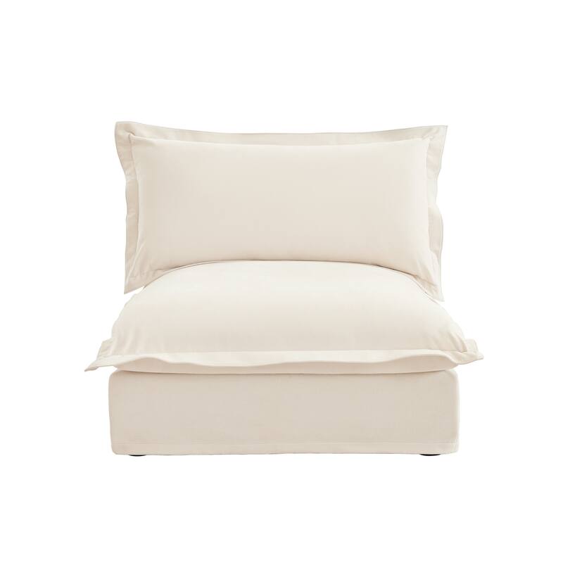 Armless Cream Chenille Sofa, 37x33x35 inches