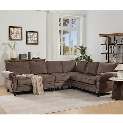 Modern Chenille Fabric Modular L Shaped Sectional Sofa Couch,6 Seater