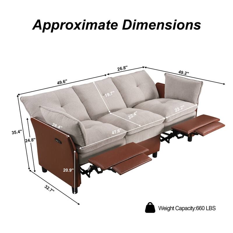 3 Seater Modern Soft Upholstered Power Reclining Sofa for Living Room