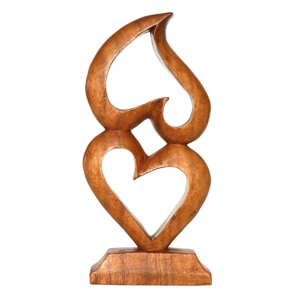 12" Wooden Hand Carved Abstract Sculpture "Two Hearts, One Love" Statue Handcrafted Gift Art Home Decor Accent Figurine Handmade