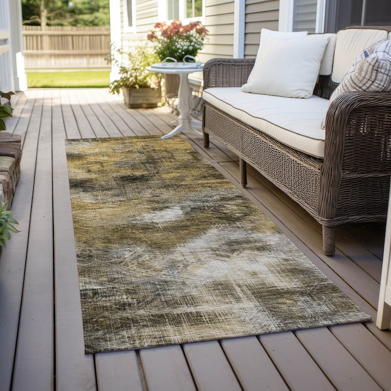 Machine Washable Indoor/ Outdoor Chantille Abstract Imprints Rug