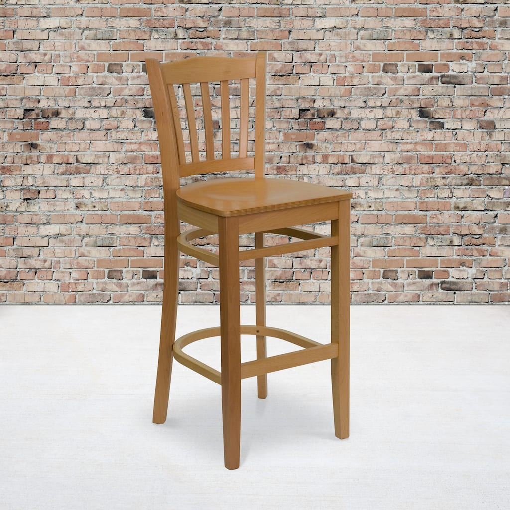 Vertical Slat Back Wooden Restaurant Barstool - Hospitality Seating - 16.75"W x 18.75"D x 43.75"H - 16.75"W x 18.75"D x 43.75"H