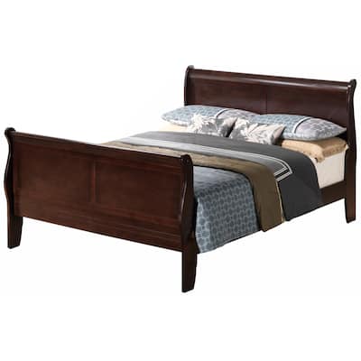 Beige Platform Bed with Wood Trim, Full Size