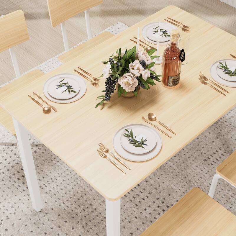 Compact 5-Piece Dining Table Set with 4 Chairs, 43'' Metal Frame & MDF, Ideal for Small Spaces, Easy to Clean