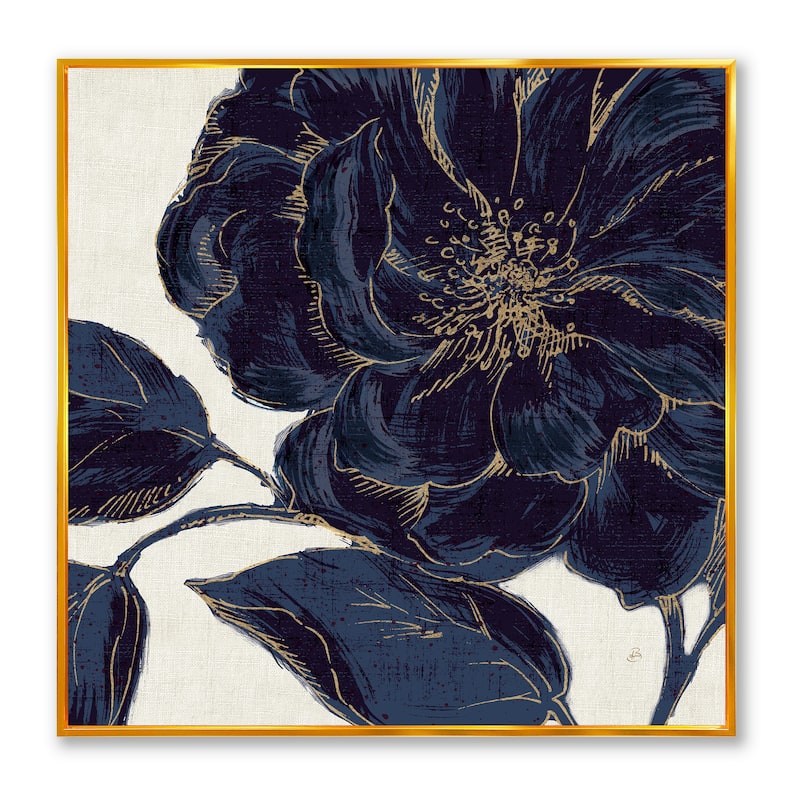 Designart "Dark Rose Gilded Gold" Floral Framed Canvas