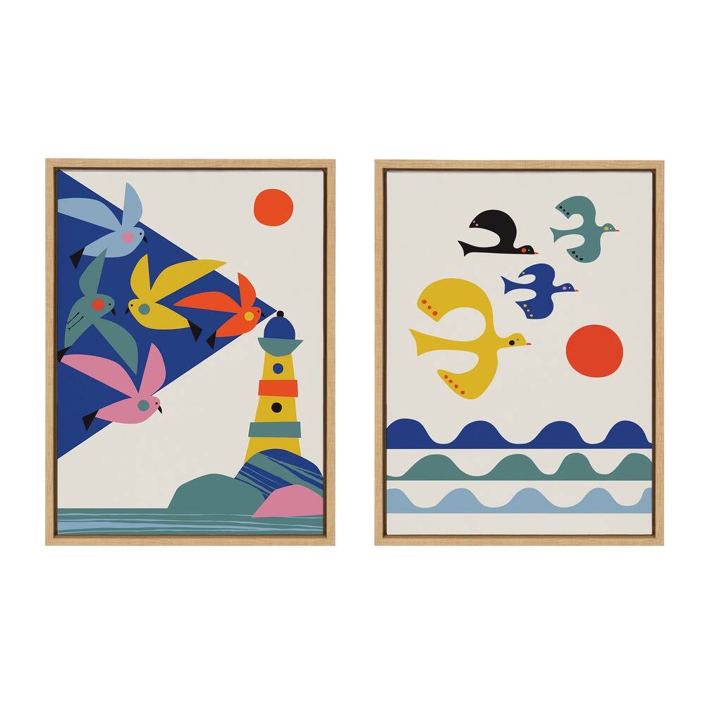 Kate and Laurel Sylvie Lighthouse Birds Canvas Art Set by Rachel Lee