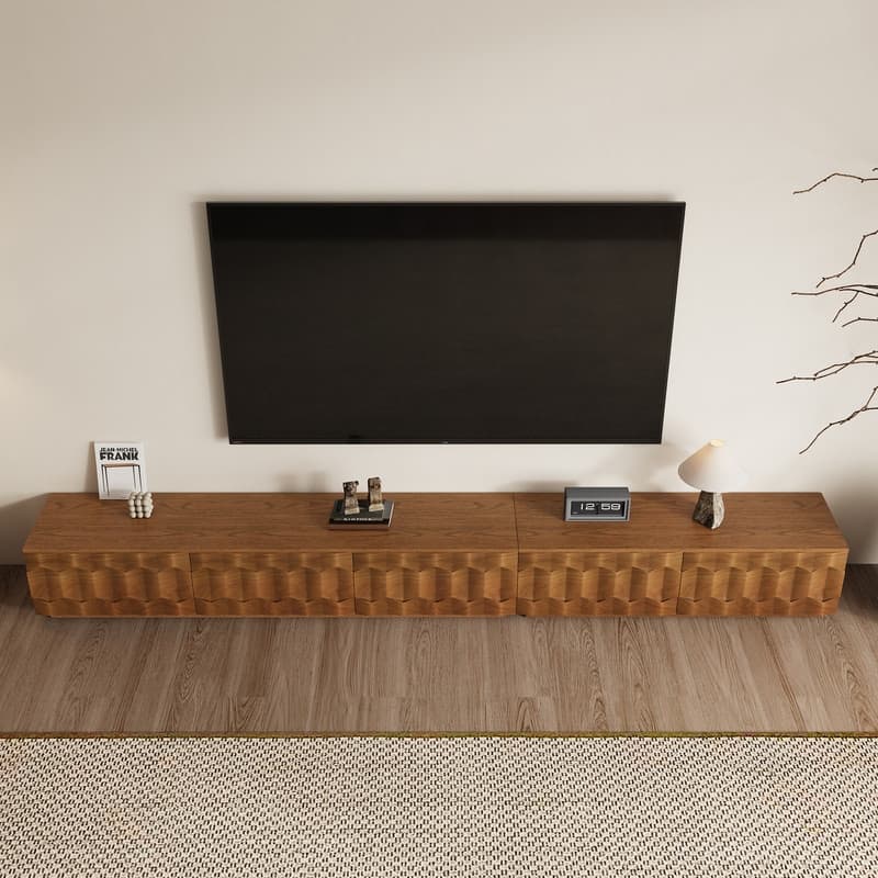 Mid Century Brown Wood TV Stands, Not Assembled Need, Media Console with 3-6 Drawers for Optional