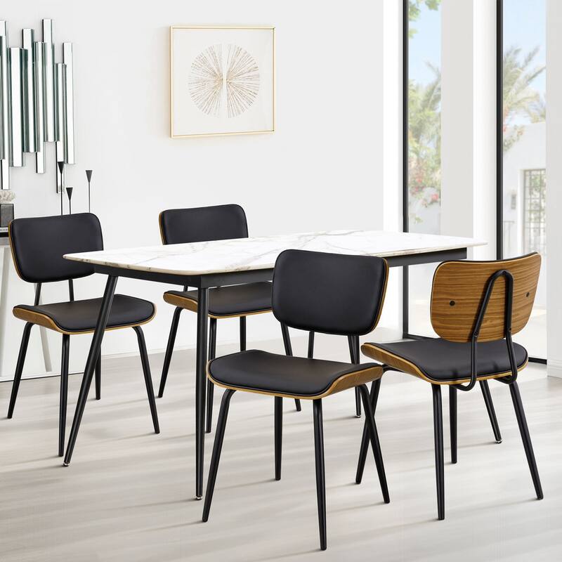 Faux Leather Upholstered Dining Chairs Set of 2/4 - 33.5" H x 17.5" W x 23" D - Set of 4 - Black-PU Back