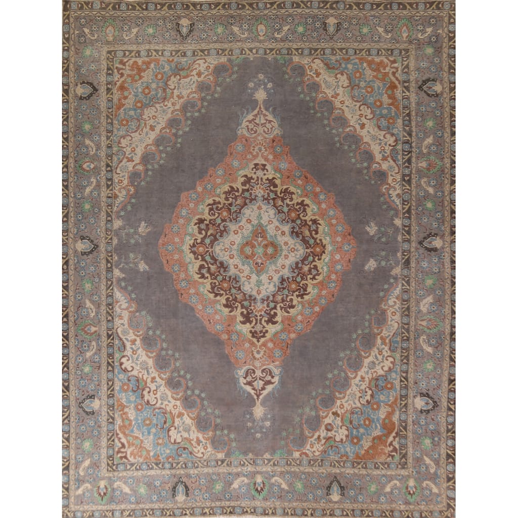 Gray Tabriz Persian Vintage Area Rug Hand-Knotted Wool Carpet - 9'10"x 12'0"
